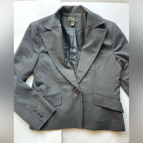 louben grey Black  pinstripes Women's Blazer skirt 2 pc suit grey - Picture 5 of 11